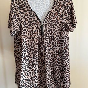 Leopard print zip top